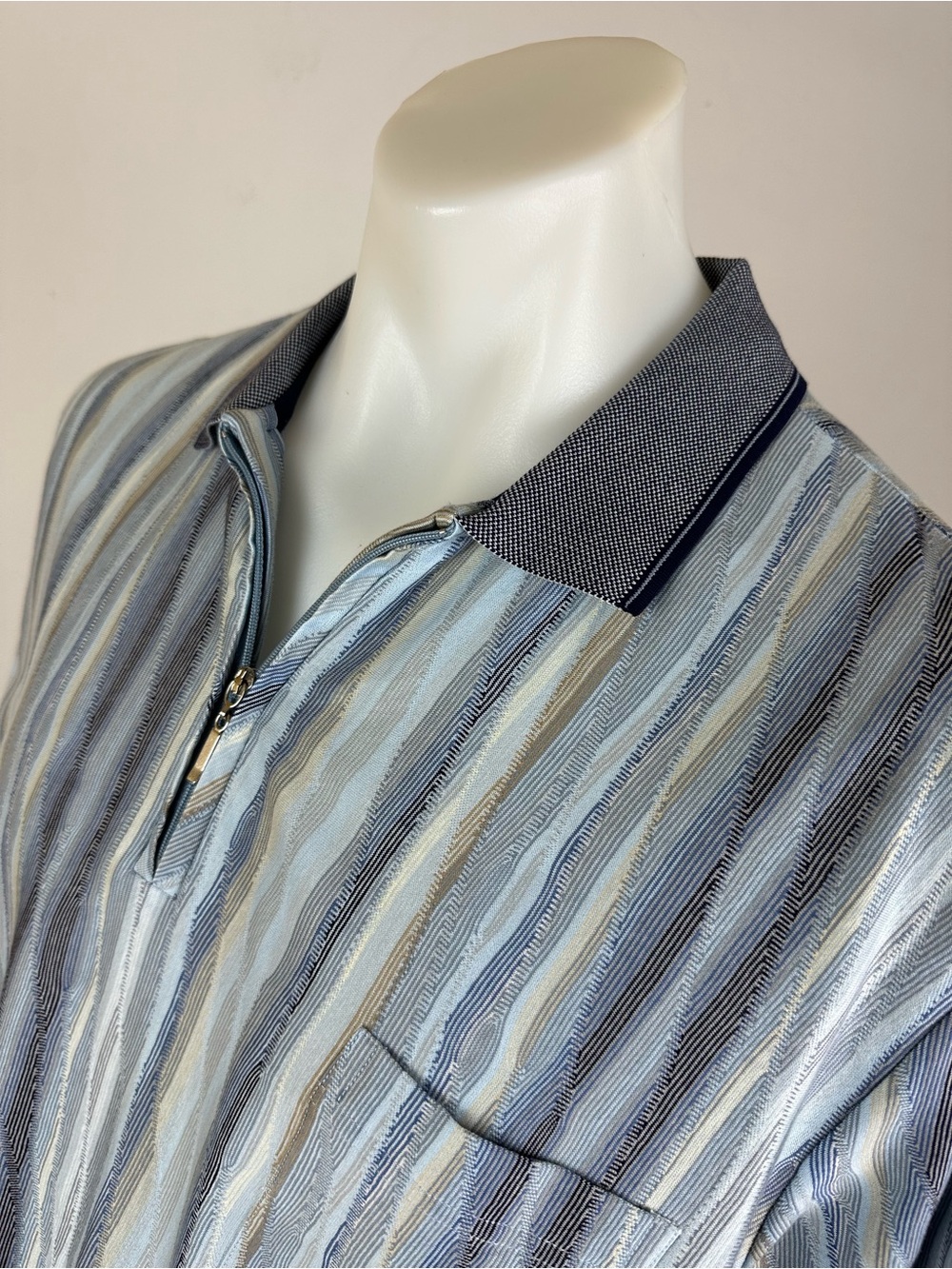 Vintage Montechiaro Men's Italian Striped Zip Polo Shirt